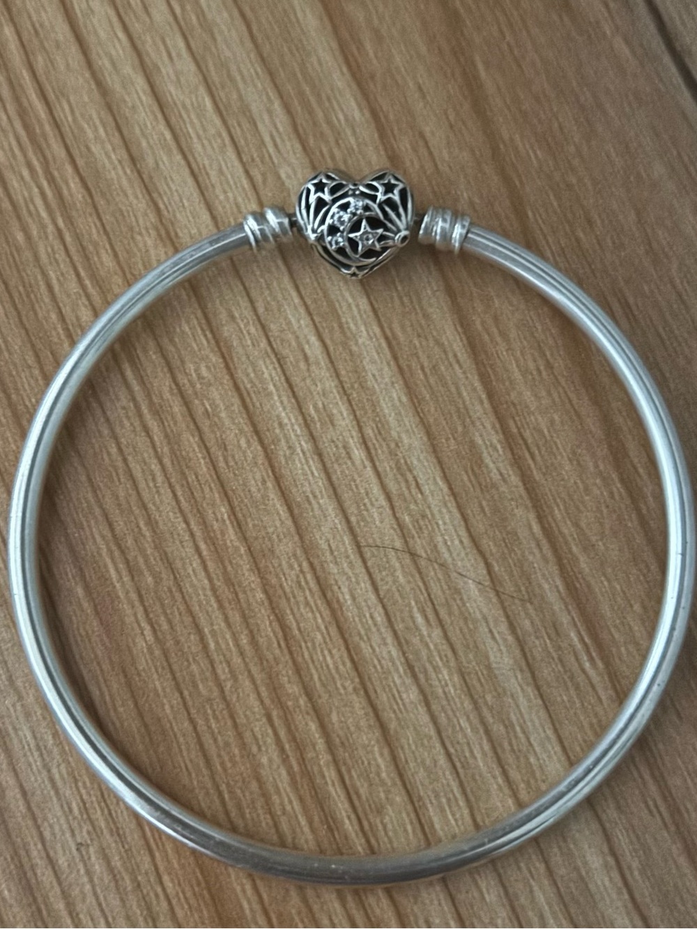 Pandora Silver Heart Clasp Bangle Bracelet